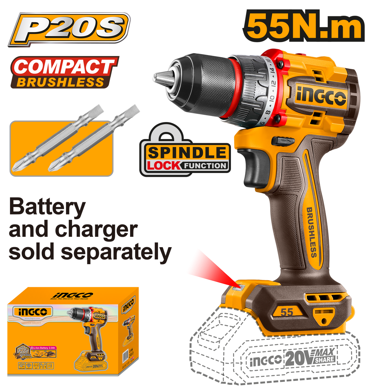 20V PS+C/L B/L DRILL 55NM NO B/C IN BOX