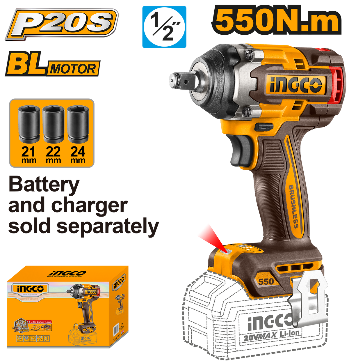 20V PS+C/L B/L WRENCH IMP 550NM NO B/C