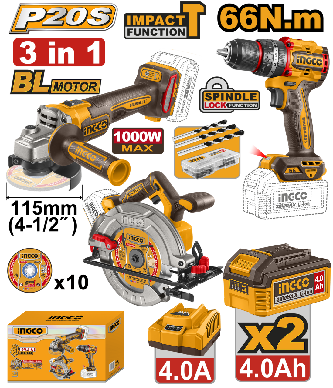 Cordless Impact Drill. Angle Grinder & Circular Saw 3 PC Combo