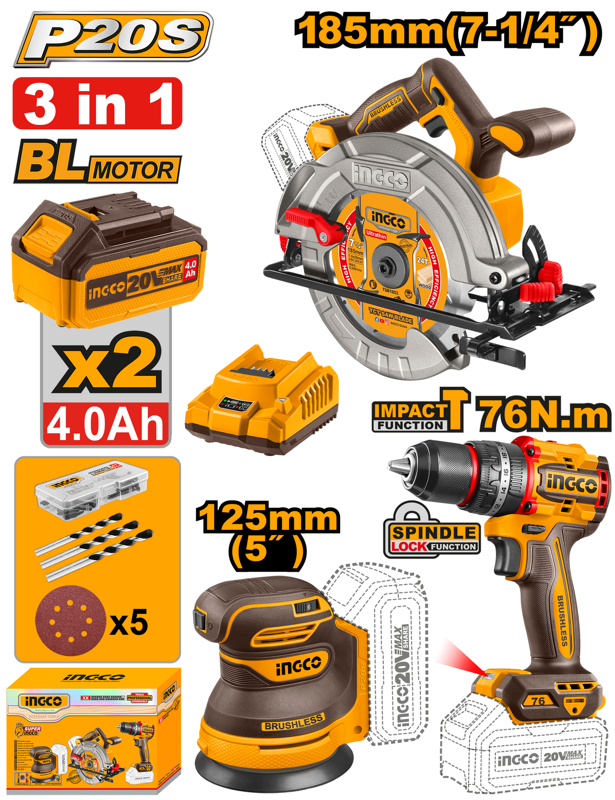 20V PS+C/L COMBO 3IN1 INCL ASSY 2XBATT+CH