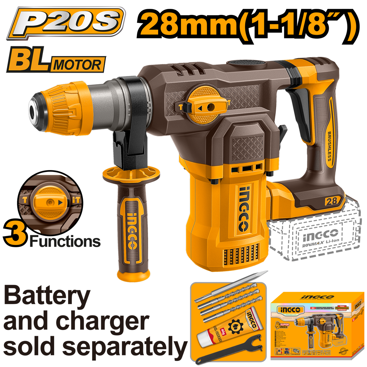 20V PS+C/L B/L ROTARY DRILL+ACC 6PCS NO B/C