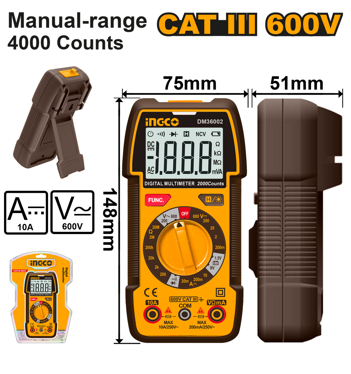 MULTIMETER DIGITAL AC/DC 600V BATT INDICATOR