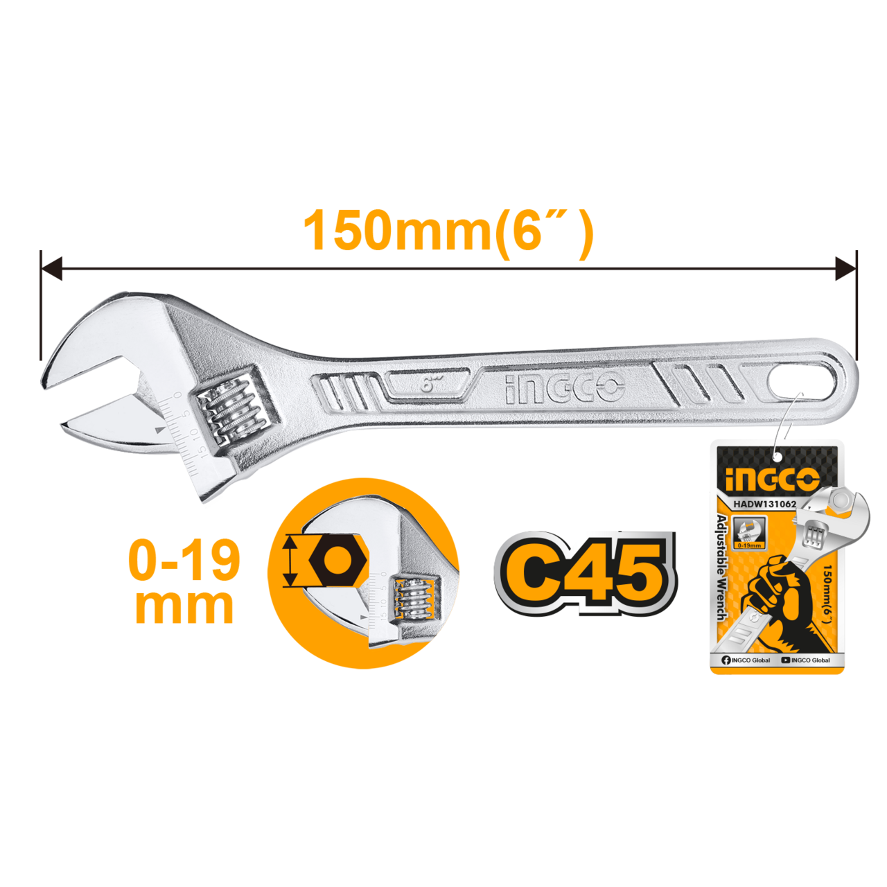 WRENCH ADJUSTABLE 150MM 6"