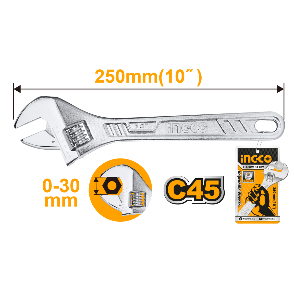 Wrench Adjustable 250mm 10``