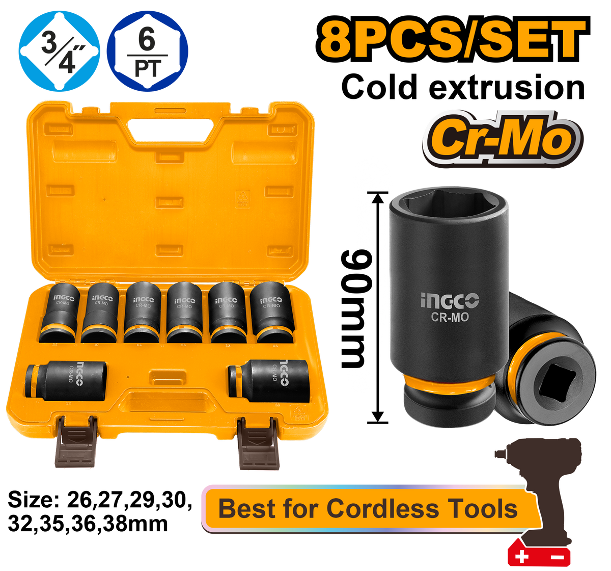 IMPACT SOCKET SET 3/4 8PCS
