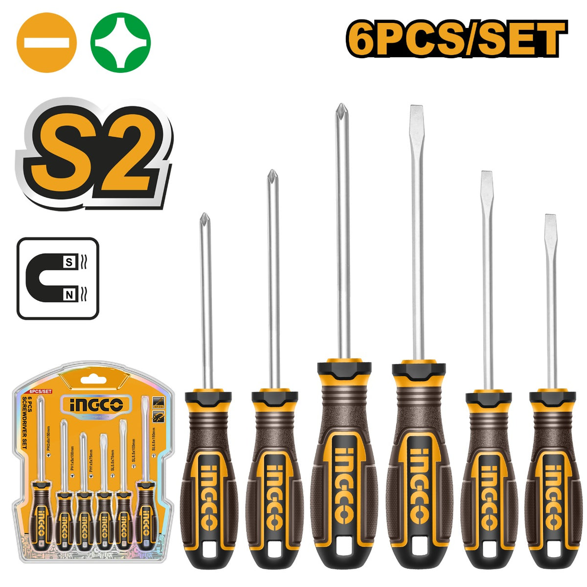 S/DRIVER S2 SET PH/SLOTTED 6PCS