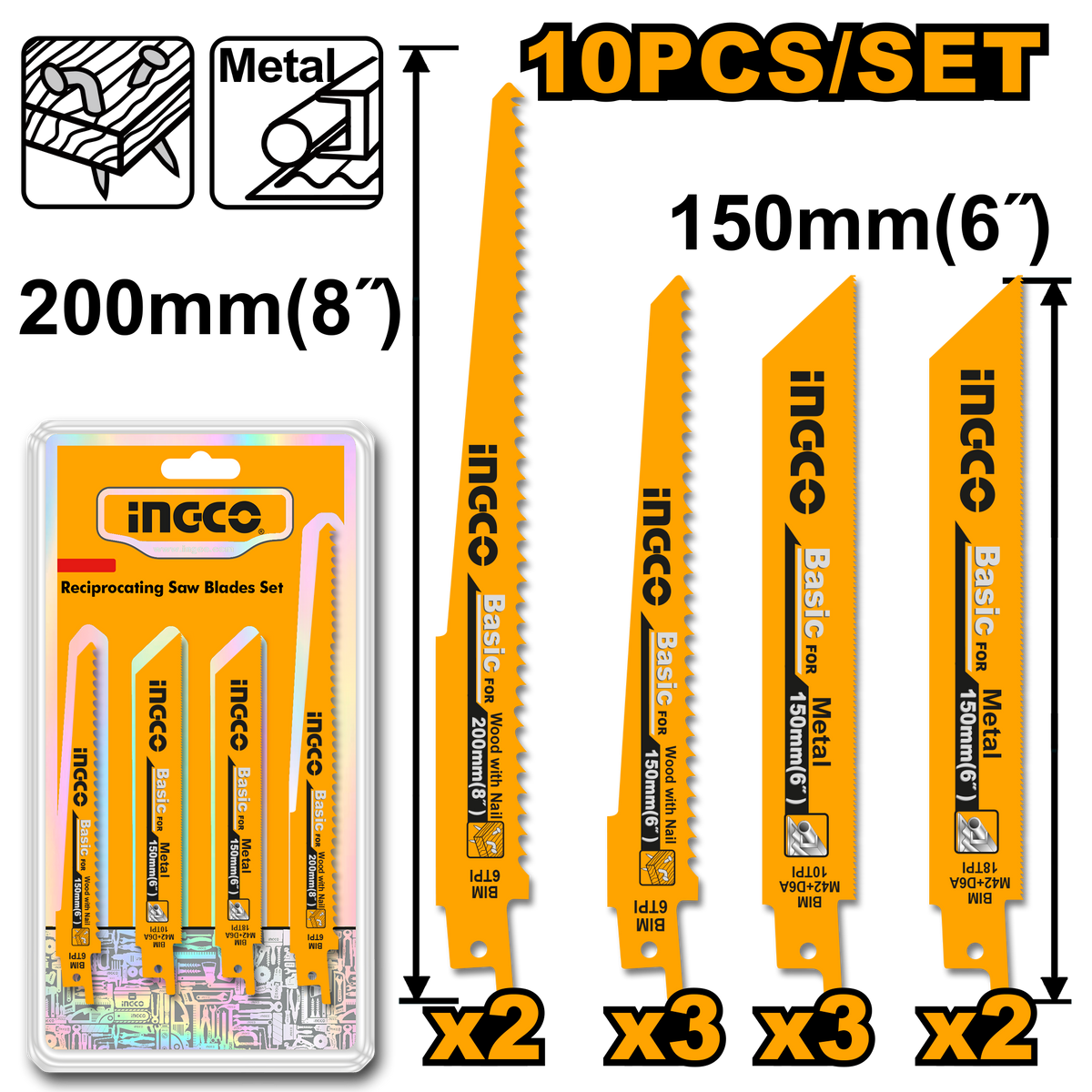 BLADE RECIP WOOD/METAL 10PCS