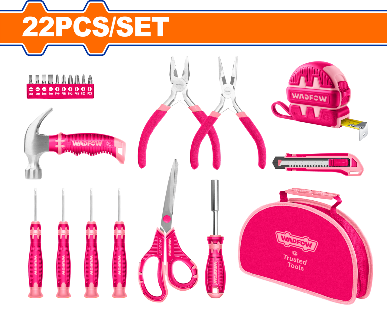 HAND TOOL SET PINK +CASE 22 PCS