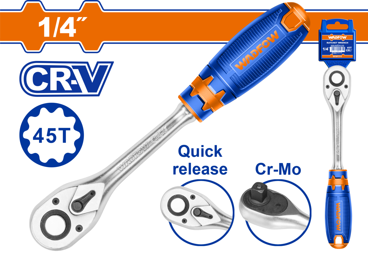 RATCHET WRENCH CR-V/CRMO 1/4 45T 158MM