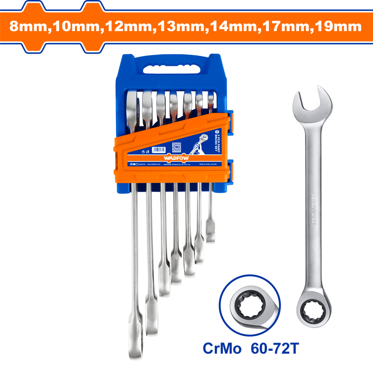 SPANNER RATCHET SET CR-MO 8-19MM 17PCS