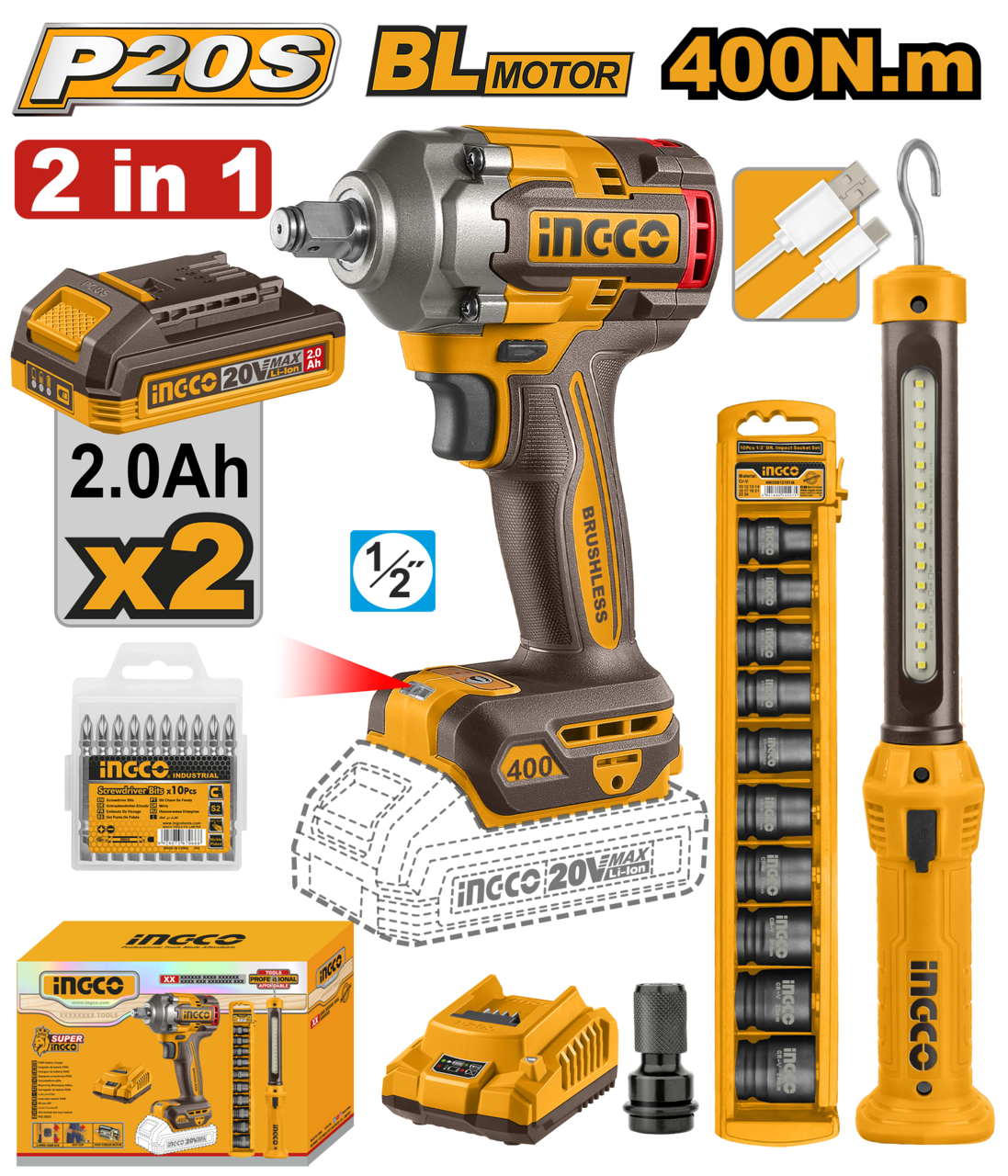 20V C/L WORKLAMP/IMPACT WRENCH KIT