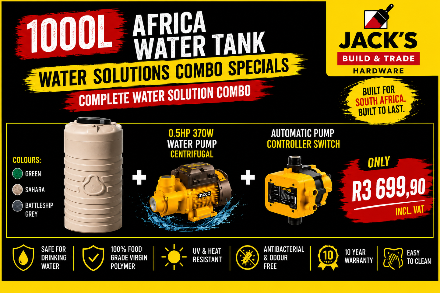 1000L African Tank & Pump Combo