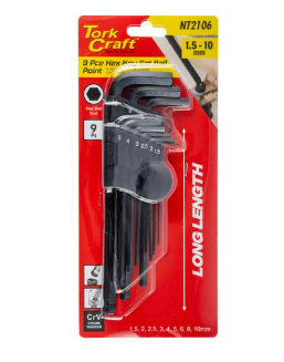 HEX KEY SET 9PC BALL POINT 1.5-10MM