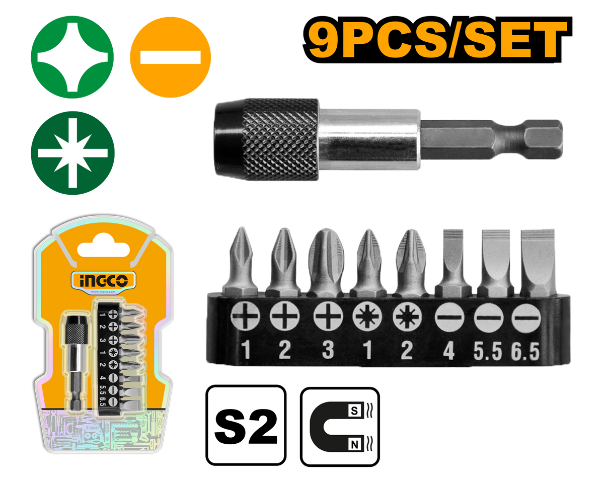 S/DRIVER BIT ASSORTED 9PCS MAG