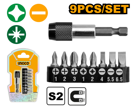 S/DRIVER BIT ASSORTED 9PCS MAG