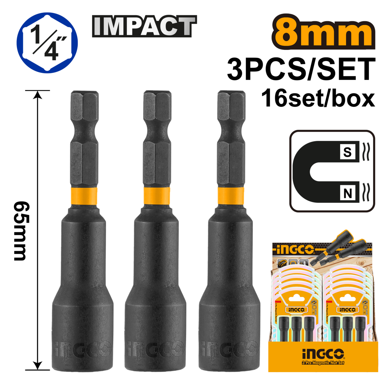 3PC MAGNETIC NUT SETTER 8MM