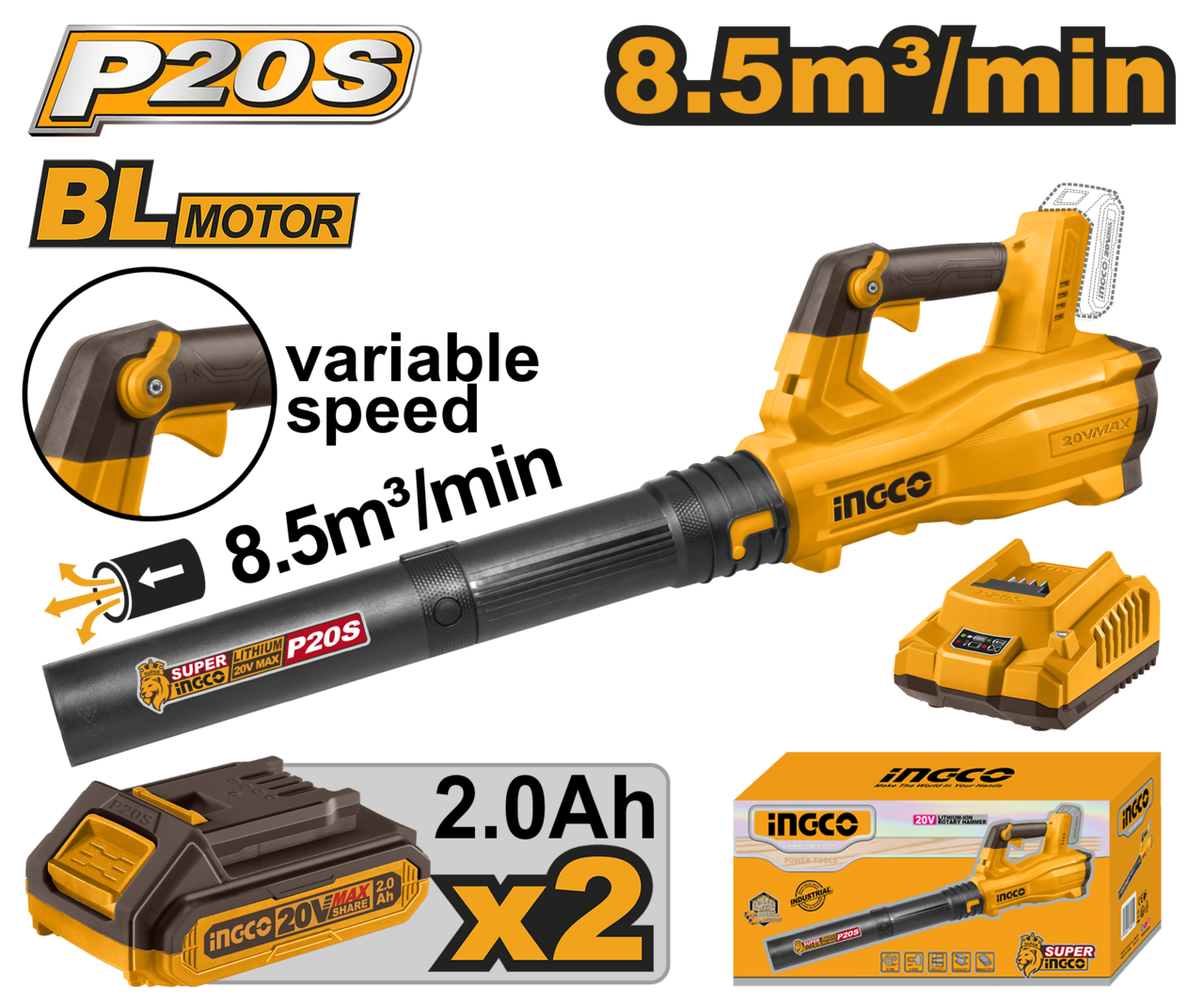 20V PS+ C/L BLOWER X2 2.0AH + CHARGER