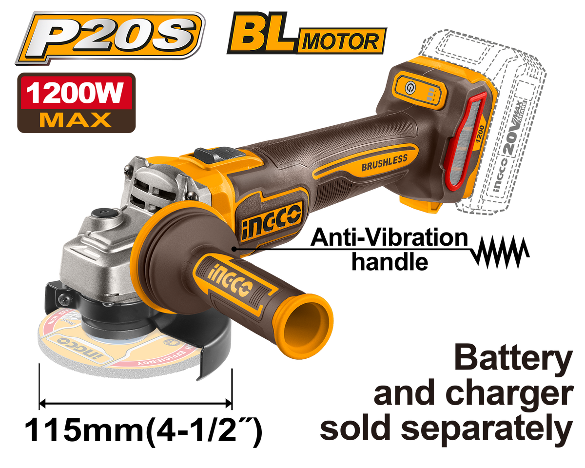 20V PS+C/L B/L GRINDER 115MM 1200W NO B/C