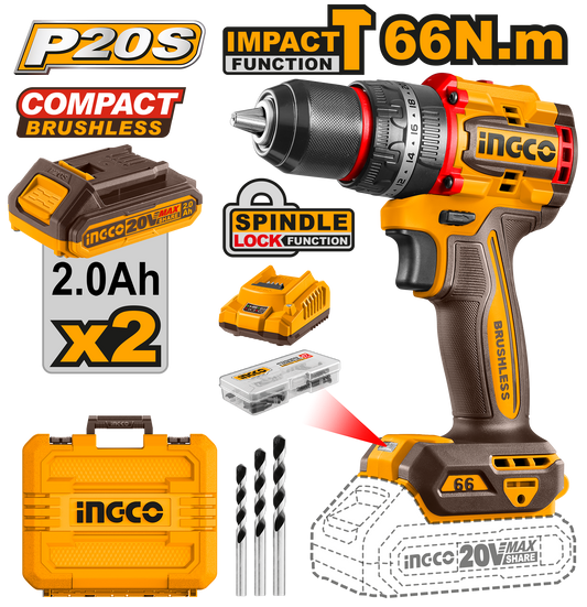 20V PA+C/L B/L IMPACT DRILL 66NM KIT +ACC