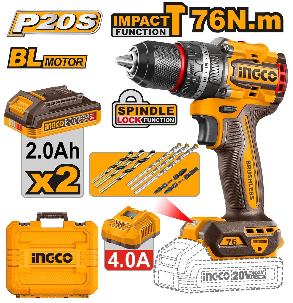 20V PS+C/L IMPACT DRILL 76NM KIT