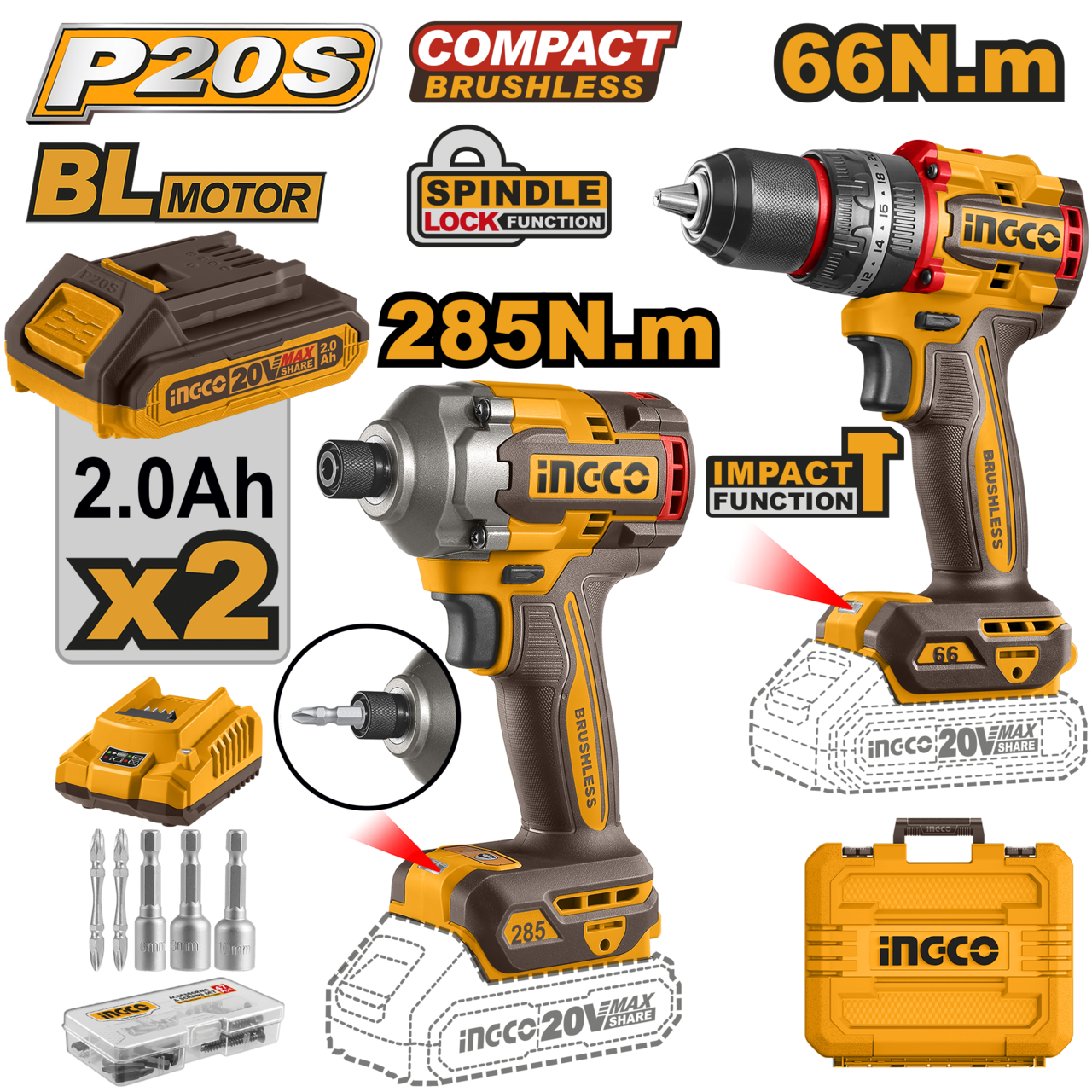 20V PS+ 66NM IMPACT DRILL + 285NM IMPACT DRIVER