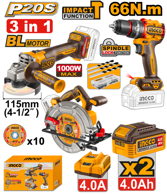 Cordless Impact Drill. Angle Grinder & Circular Saw 3 PC Combo