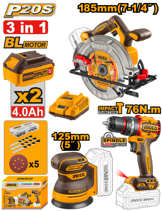 20V PS+C/L COMBO 3IN1 INCL ASSY 2XBATT+CH