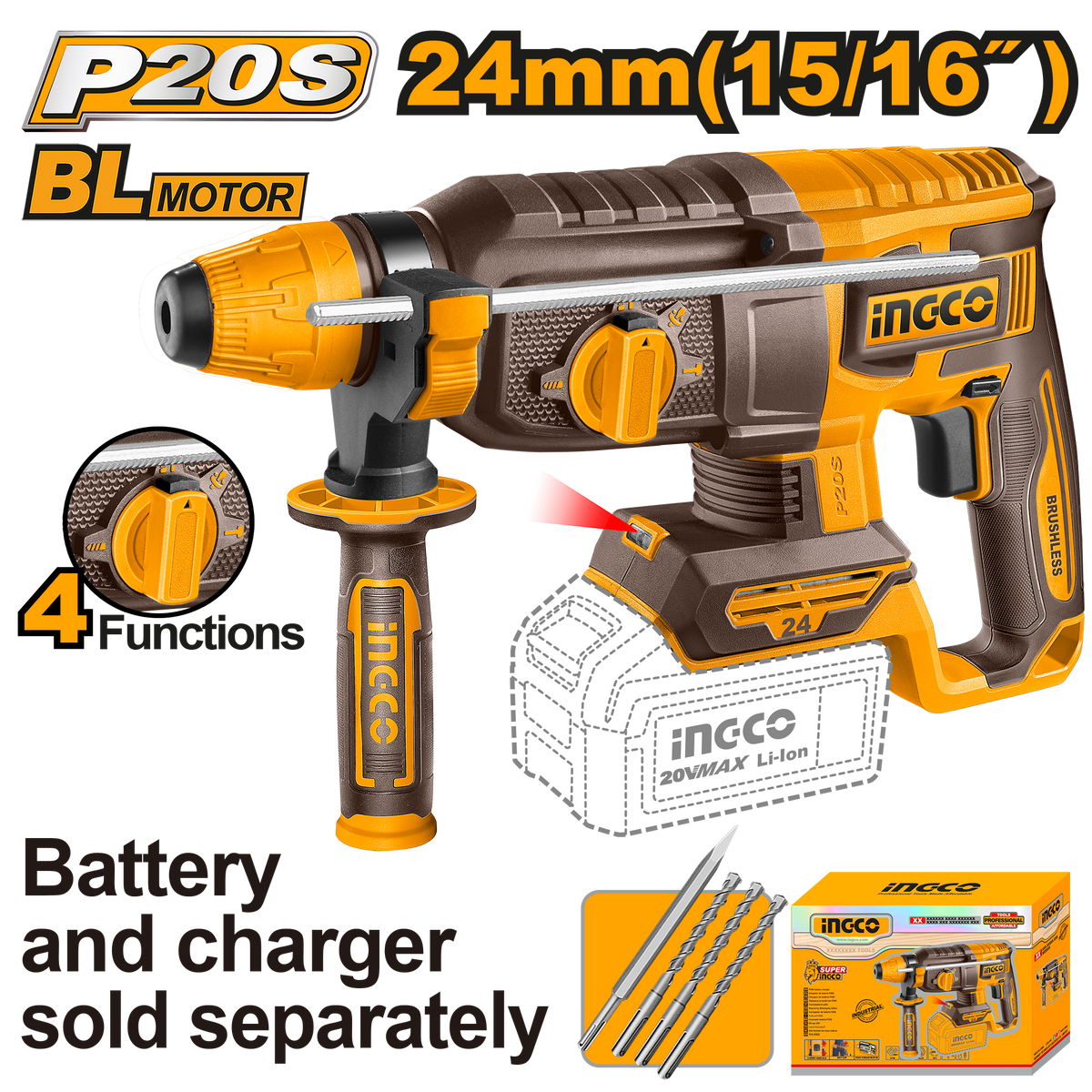 20V PS+C/L B/L ROTARY DRILL+ACC NO B/C