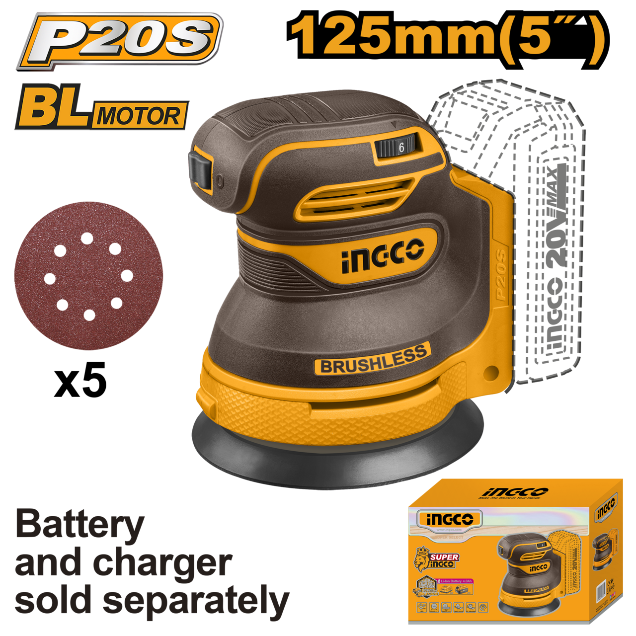 20V C/L B/L ORBIT SANDER 125MM