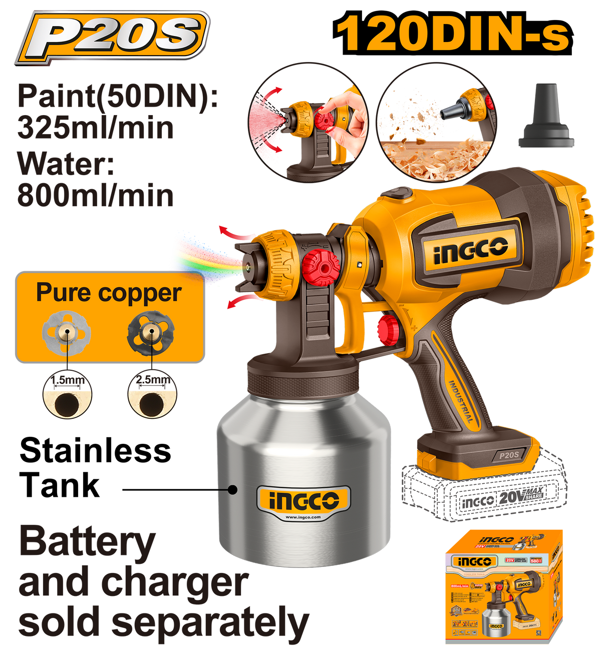 20V PS+C/L SPRAY GUN INCL ASSY NO B/C