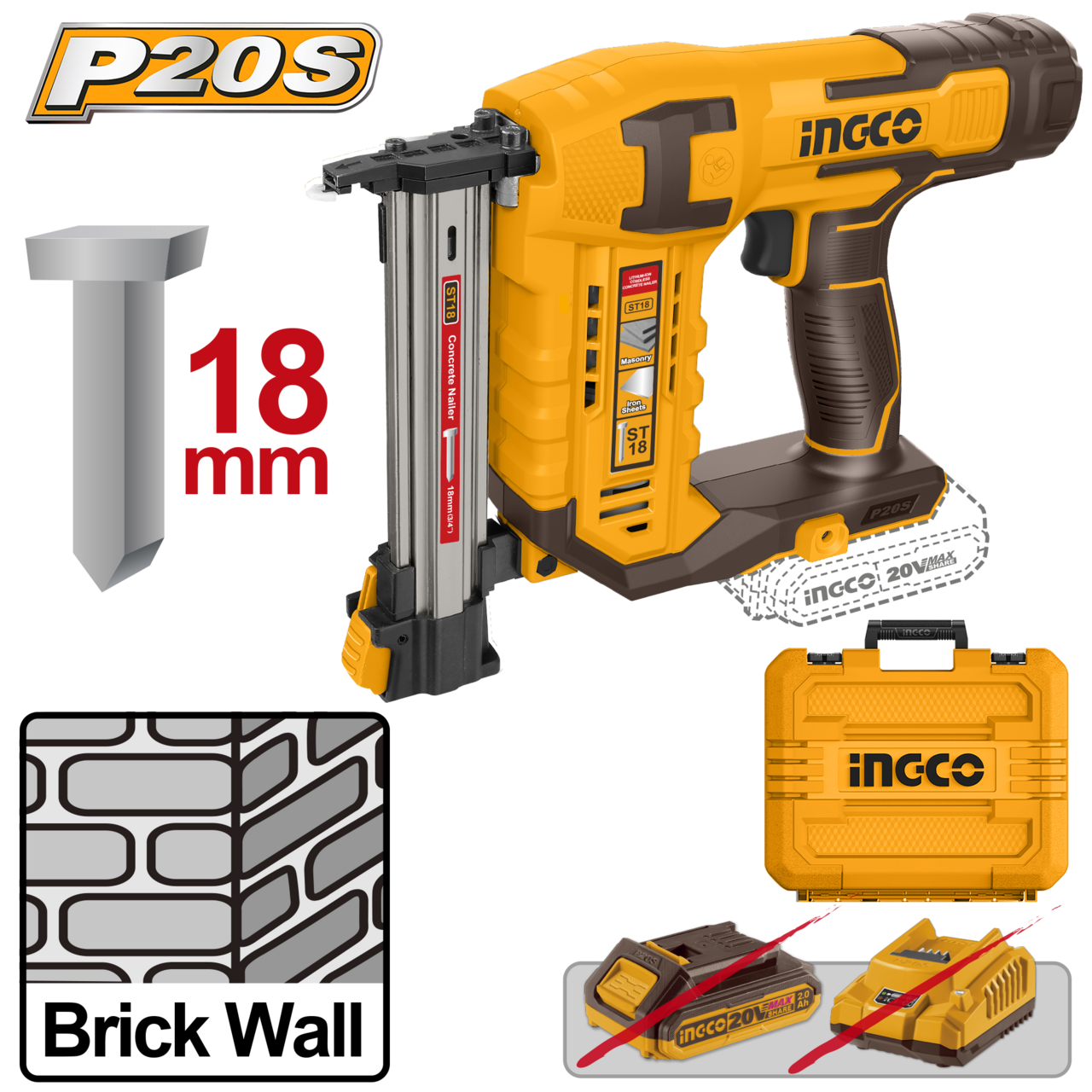 20V PS+ C/L CONCRETE NAILER ST18M+ACC