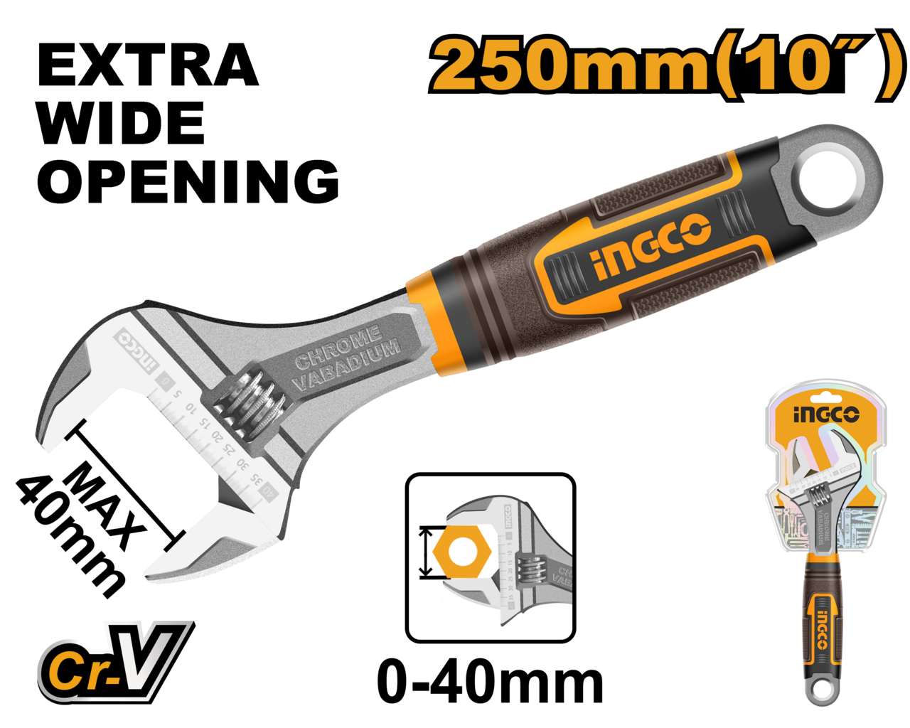 WRENCH ADJUST 250MM S/GRIP CRV