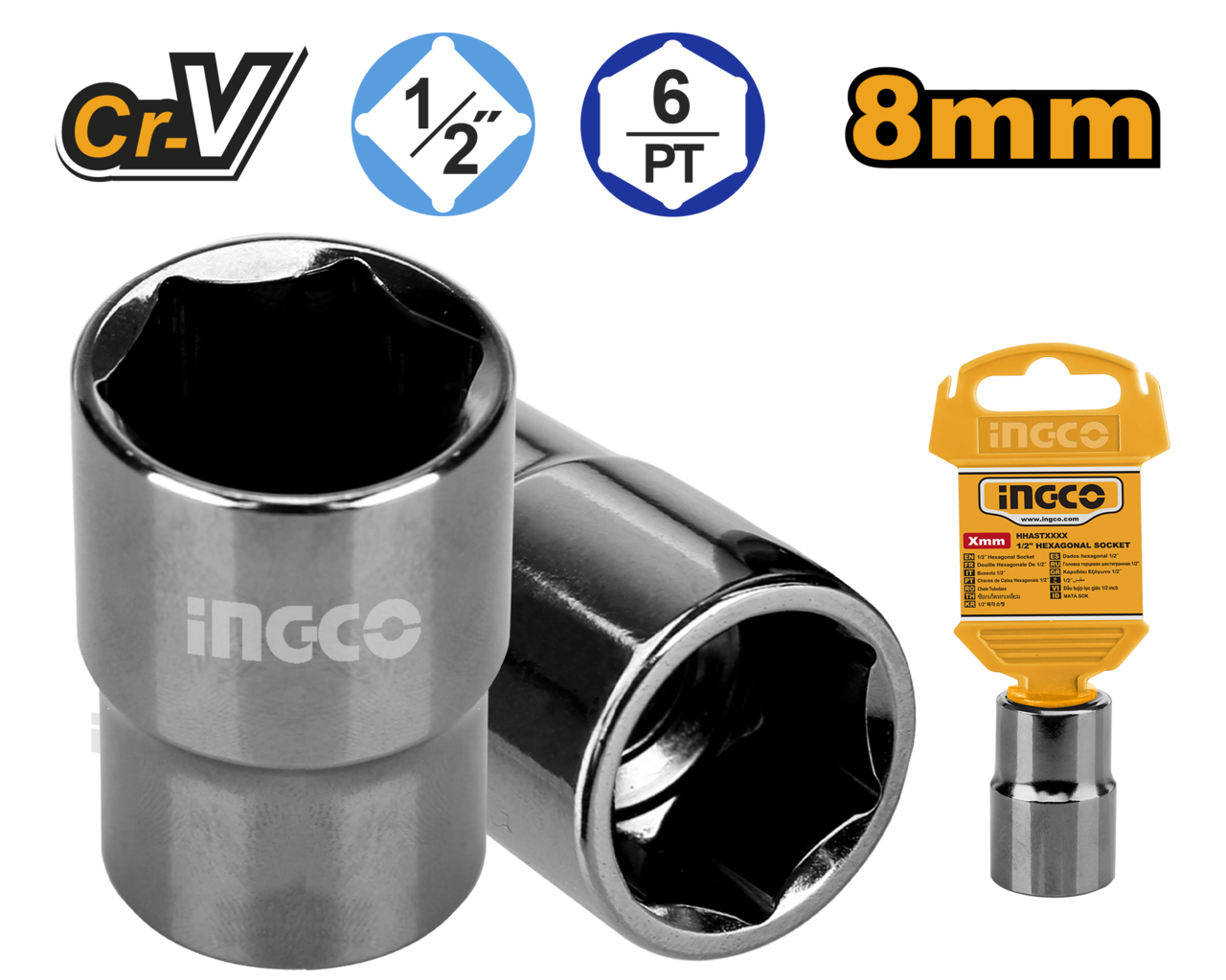 Socket Hex 1/2Dr 6PT 8mm