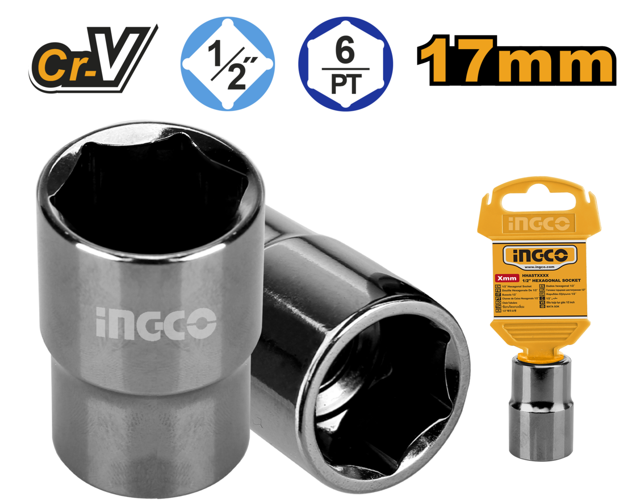 SOCKET HEX 1/2 DR 6PT 17MM