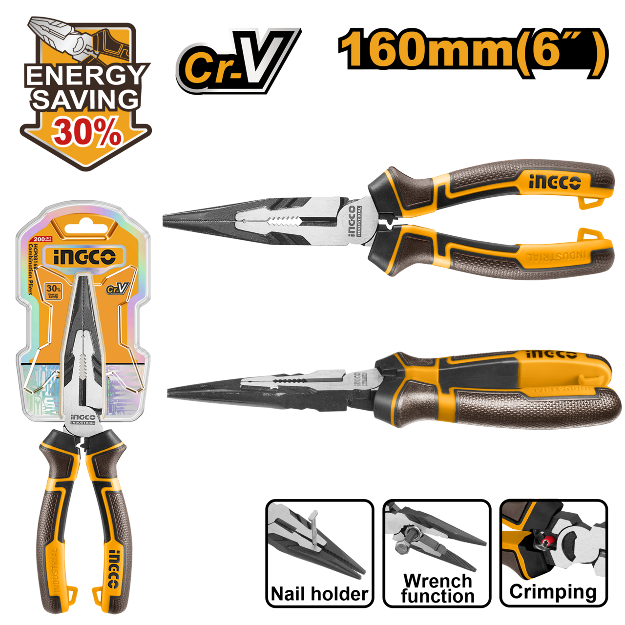 PLIER L/NOSE 160MM HL CR-V