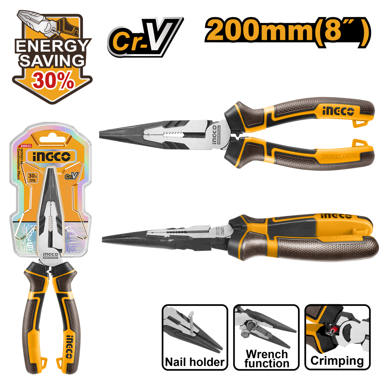 PLIER L/NOSE 200MM HL CR-V