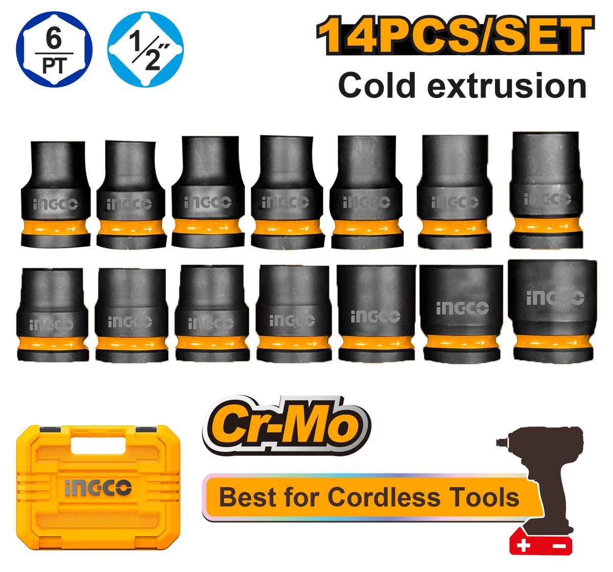 IMPACT SOCKET SET 1/2 14PCS