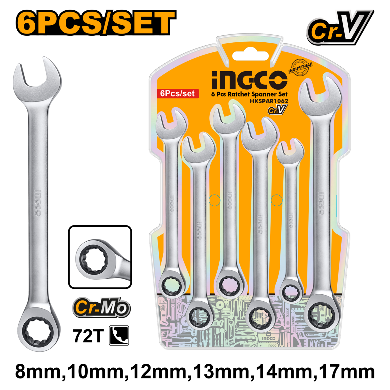 SPANNER SET RATCHET 6PC