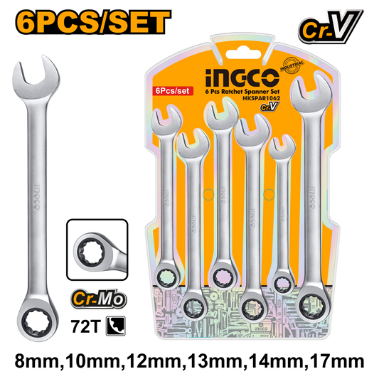 SPANNER SET RATCHET 6PC