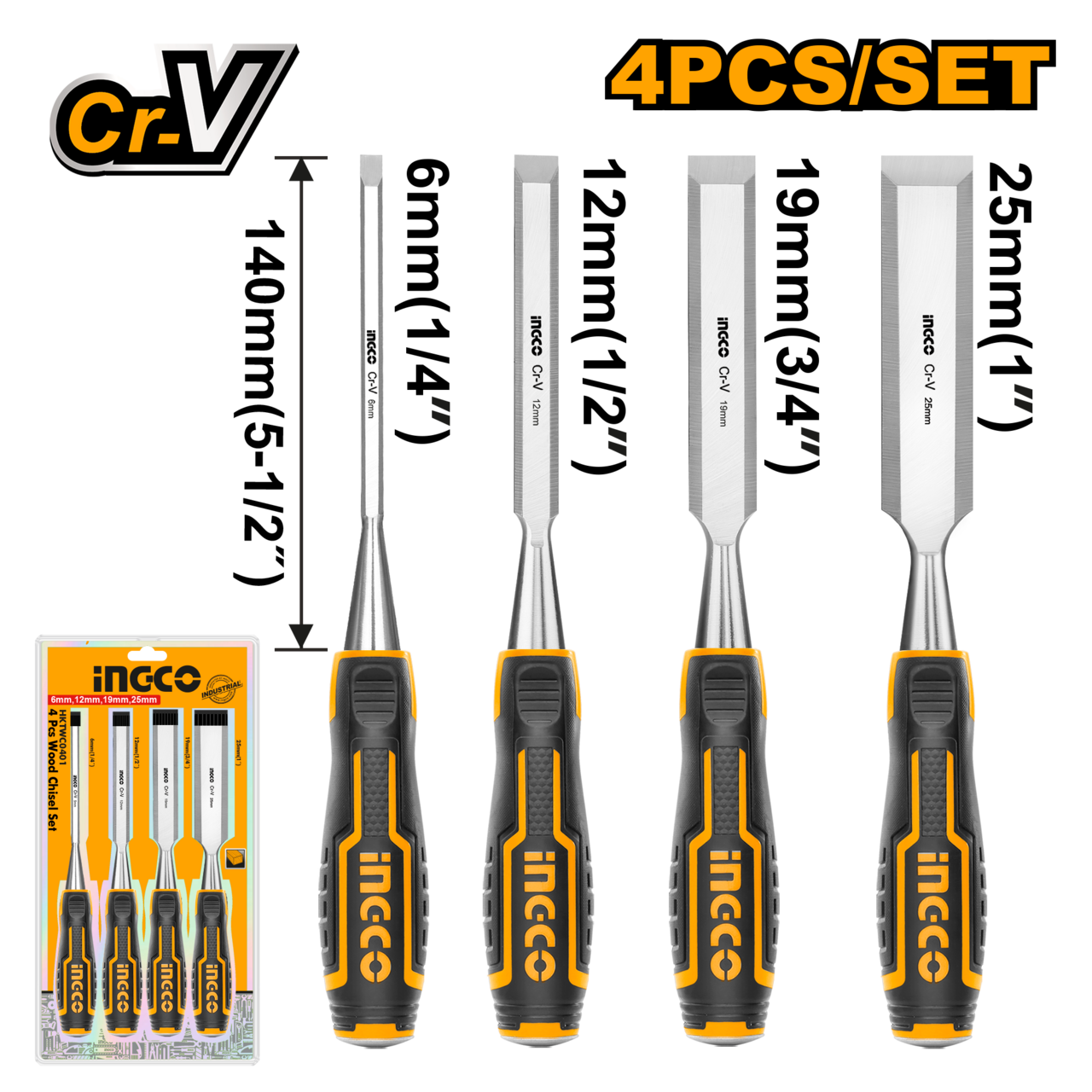 CHISEL WOOD 140MM BLISTER 4PC
