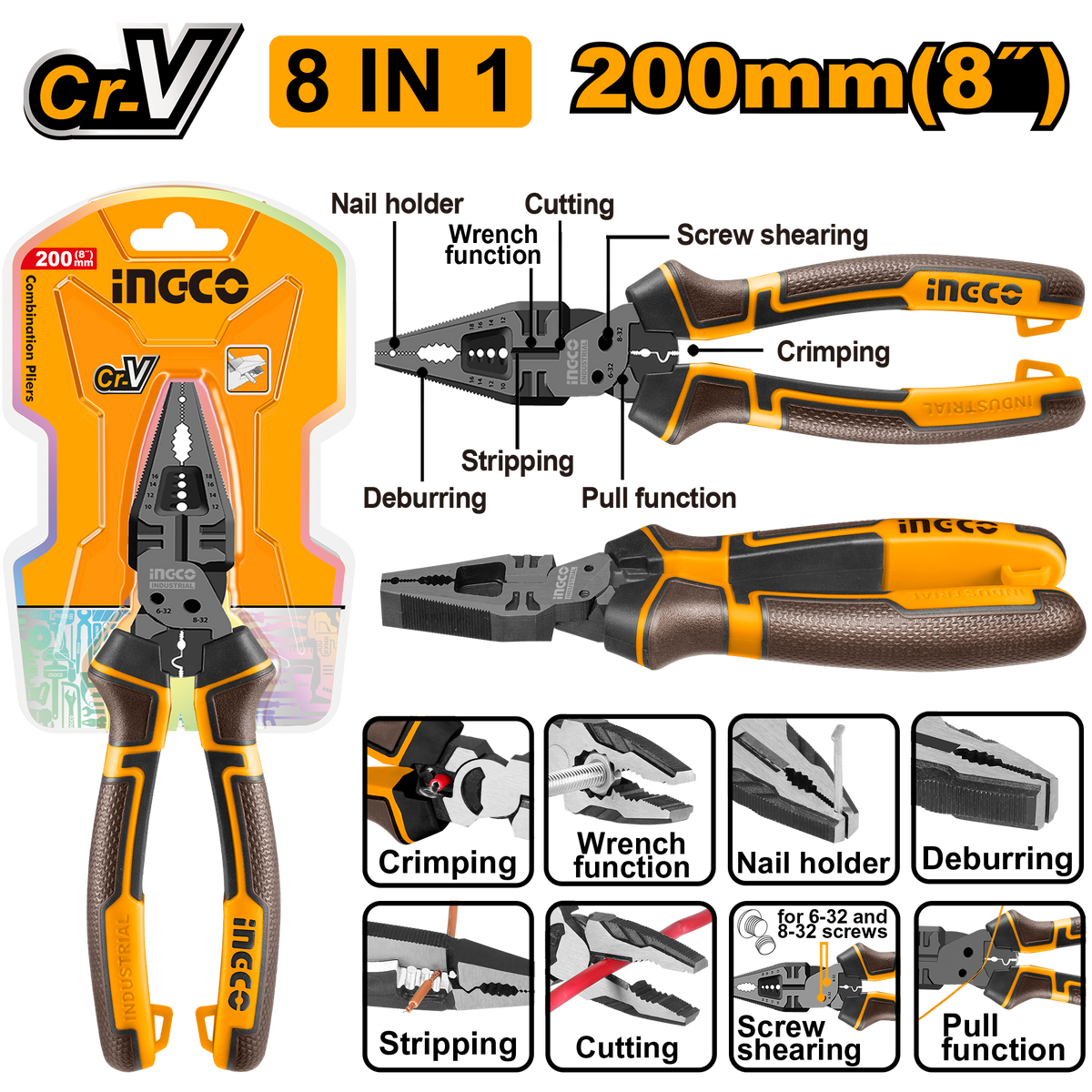 PLIER MULTI/F COMBINATION 8 IN 1 200MM CR V