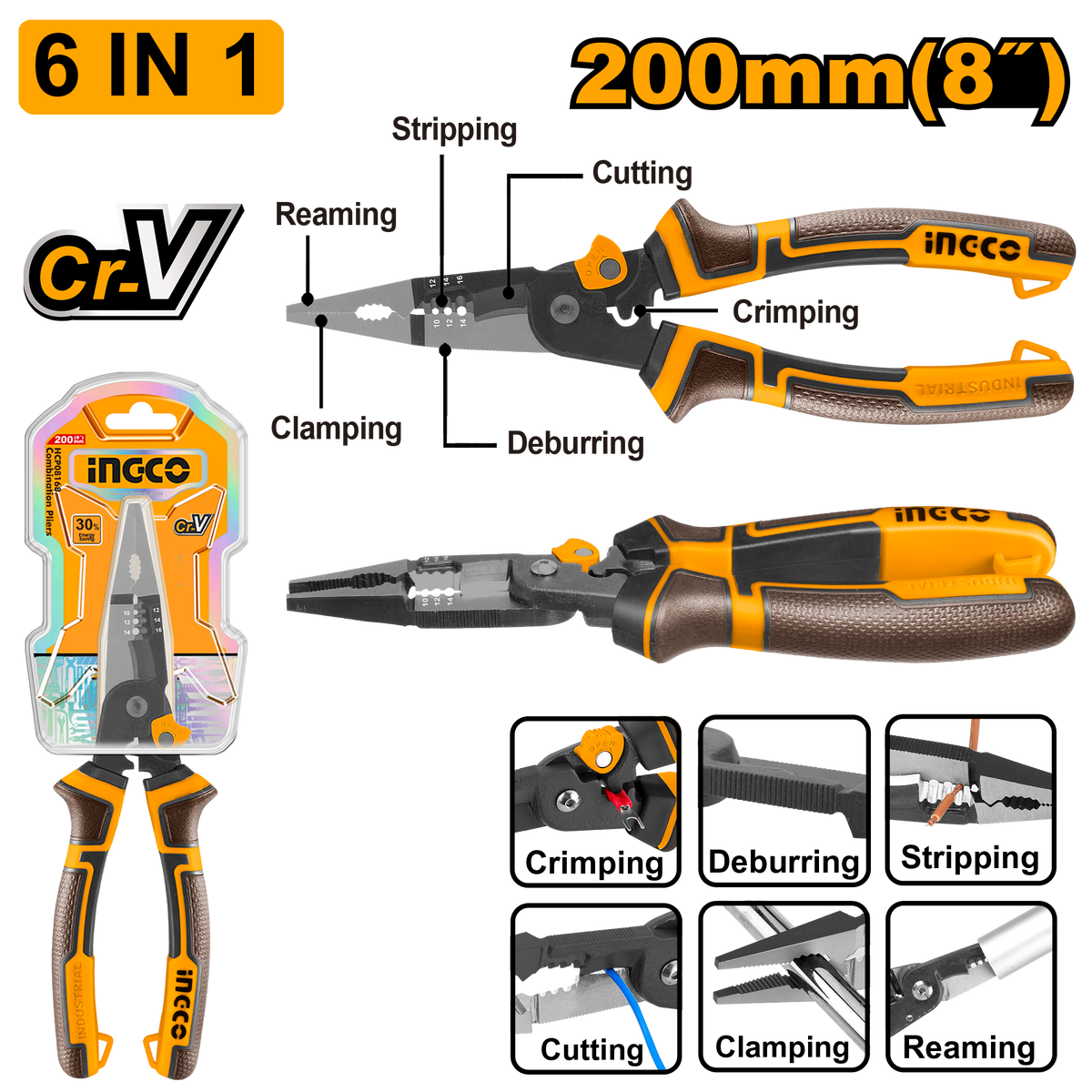 PLIER MULTI/F L/NOSE 6 IN 1 200MM CR V