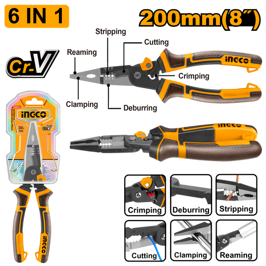 PLIER MULTI/F L/NOSE 6 IN 1 200MM CR V
