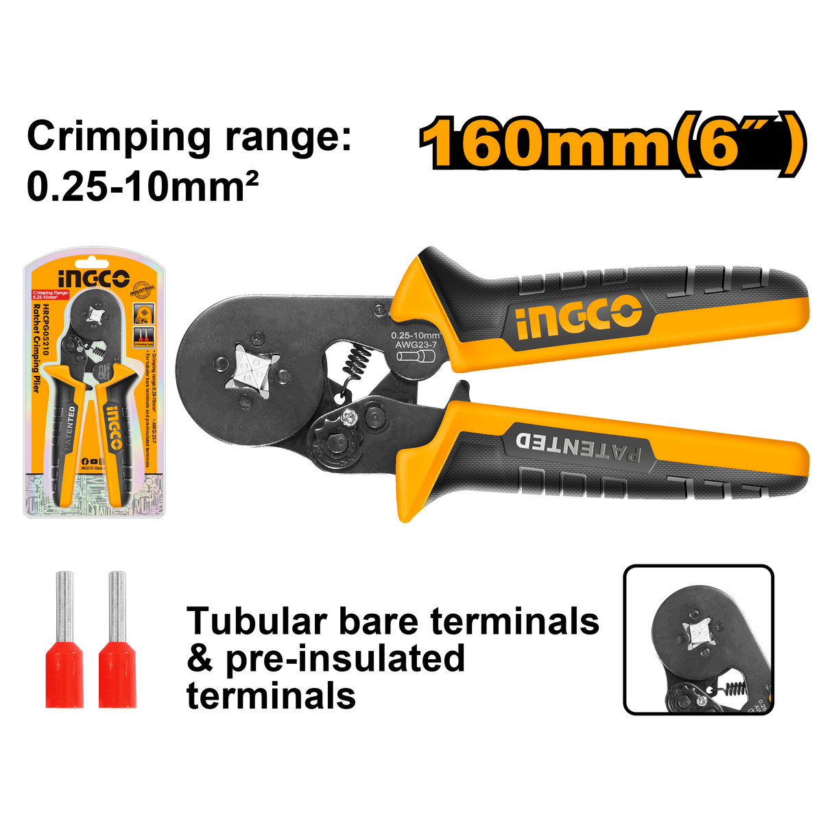 PLIER CRIMPING RATCHET 0.25-10MM2
