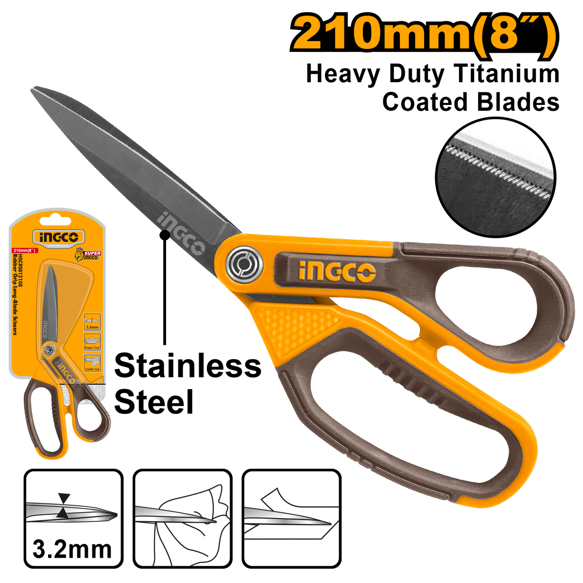 SCISSORS TITANIUM COAT S/S BLADE R/GRIP 210MM