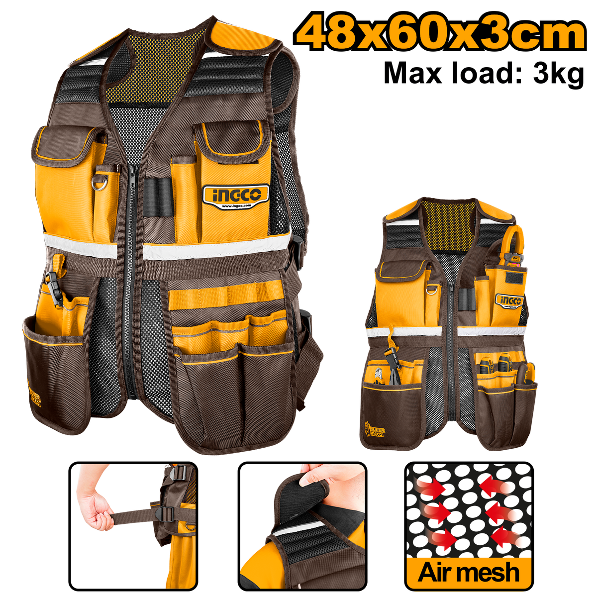 TOOL VEST ADJ STRAPS 48X60X3CM 17 POCKET 3KG