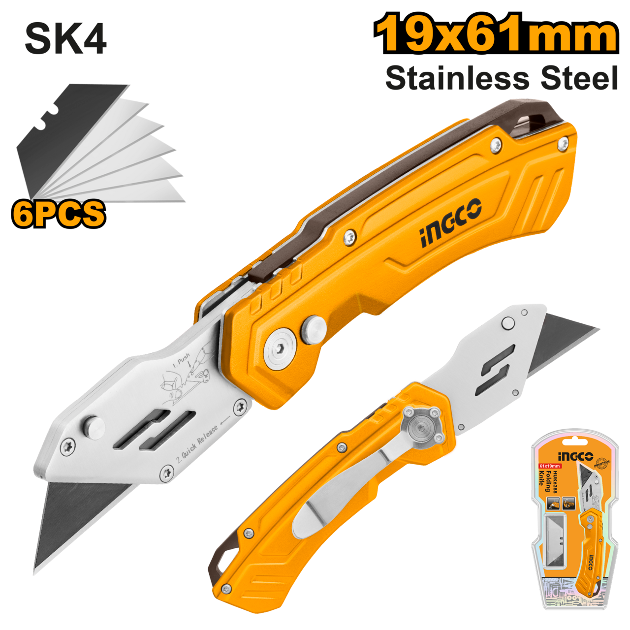 KNIFE FOLDING 61X19MM+6BL ALUM