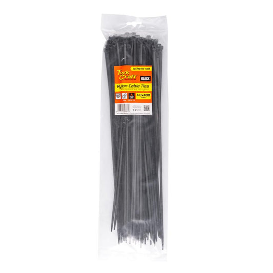 NYLON CABLE TIES 4.8X400MM BLACK 100PC