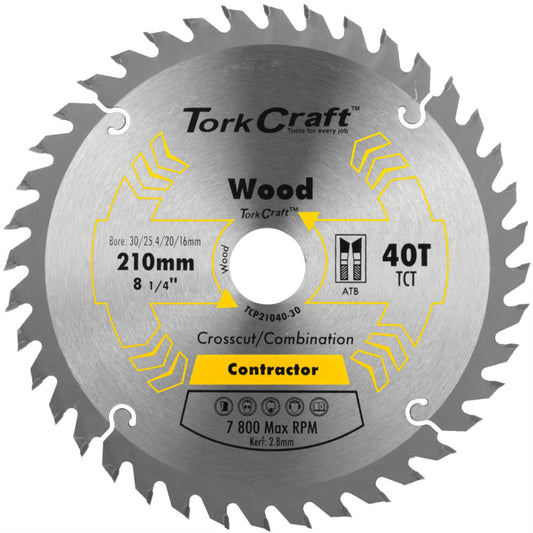 BLADE CONTRACTOR 210 X 40T 30-1-20-16 CIRCULAR SAW TCT