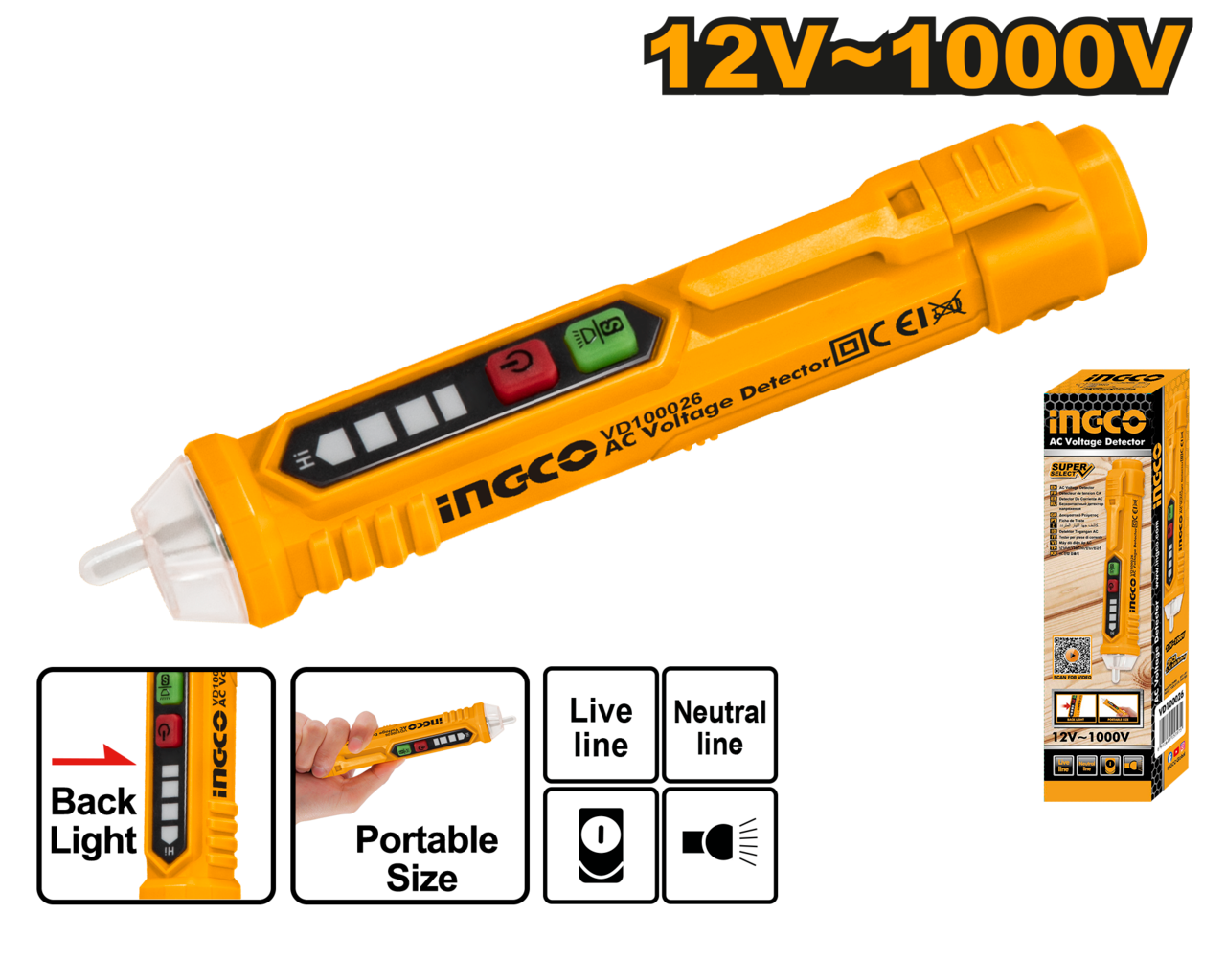 VOLTAGE DETECTOR AC 1000V NON CONTACT 2INC DISPLAY